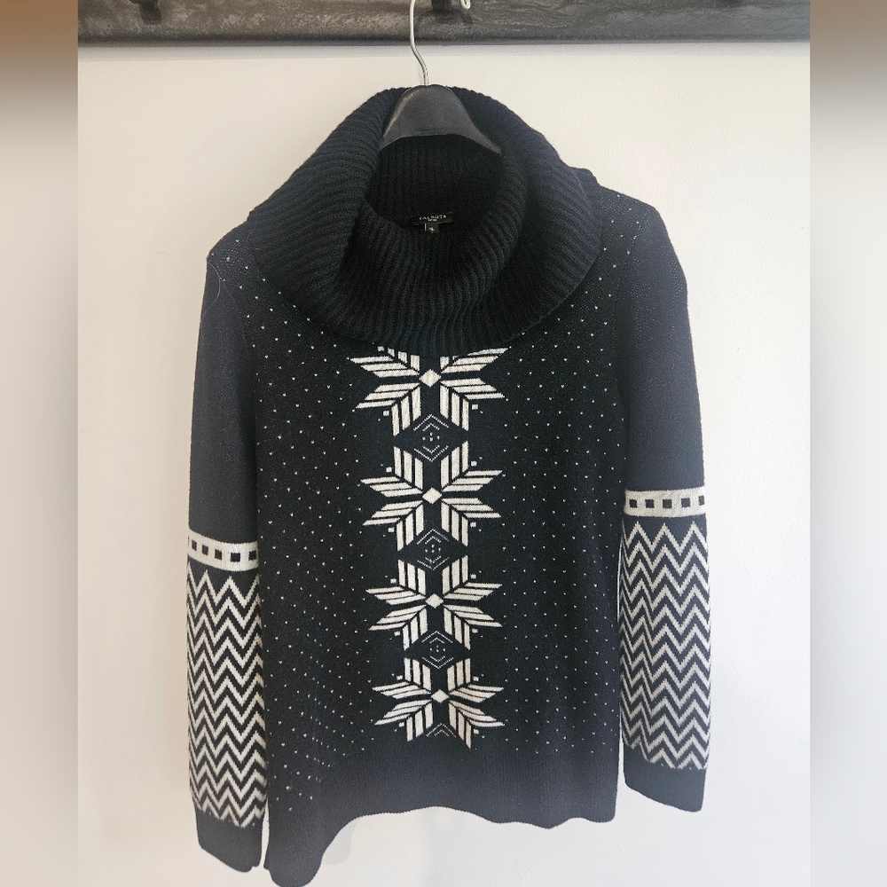 Talbots Petites Fair Isle Snowflake Lambswool Blend Turtleneck Sweater
